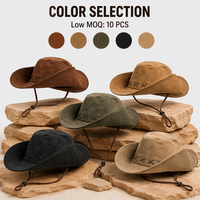 Chapeau Bob Vintage Marron en Daim à Large Bord Style Cowboy Western Tendance Printemps-Été pour la Randonnée (Vente en Gros)