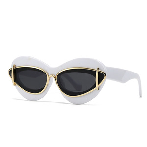 Luxury Brand Double Thick Frame Big Cat Eye Sunglasses Women 2024 New Trends Designer <strong>Fashion</strong> Punk Oversized Sun <strong>Glasses</strong> for Men - Product Image 5