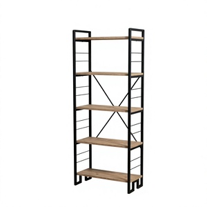 5-Shelf Foldable Portable Modern Living Room <b>Bookcase</b> Particle Board Metal Legs Backless Design Home Furniture Organizer Easy - Product Image 1