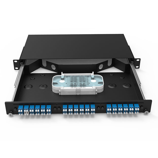 KNC/OEM PP1101 12 Position LC/SC/E2000 up to 24 Fibers 1RU Black Sliding Fiber Adapter Optic Patch Panel
