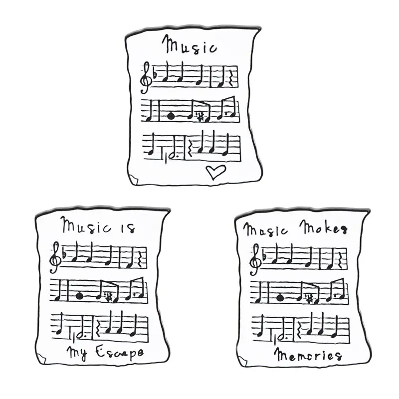 संगीत-प्रेमी बैग बैकपैक जैकेट बैज आभूषण सहायक उपकरण के लिए शीट म्यूजिक स्कोर स्क्वायर ब्रोच काले और सफेद हार्ड इनेमल पिन