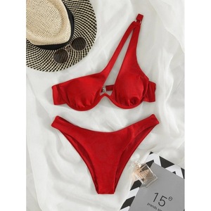 Phụ nữ sexy Một Vai thép Bikini rắn mô hình 2-mảnh thiết lập chia Áo Tắm - Product Image 1