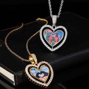 Imagen colgantes fabricación de joyas marco Hip Hop colgante <span class=keywords><strong>cadena</strong></span> en forma de <span class=keywords><strong>oro</strong></span> doble cara giratoria corazón personalizado collar foto - Product Image 5