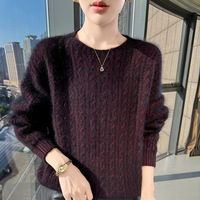 Herbst Winter Neuer Damen-Pullover Locker Sitzend Rundhals Zopfmuster Dick Kurz Einfarbig Wolle & Nerzvelours Koreanischer Stil