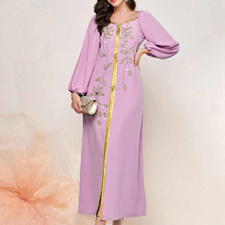 Dubai Turkish Solid Luxury Diamonds Women Gown Arab African Abayas Super Long Sleeve Evening Party Dress Saudi Clothing