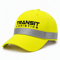 Casquette de baseball de sécurité réfléchissante personnalisée OEM en gros, jaune haute visibilité, avec couronne argentée, bandes noires, broderie 3D, visière incurvée, sergé, pour le transport