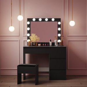 Juego <span class=keywords><strong>de</strong></span> <span class=keywords><strong>Tocador</strong></span> Moderno y Económico con Acabado Lacado Blanco, Mueble <span class=keywords><strong>de</strong></span> Madera <span class=keywords><strong>para</strong></span> Dormitorio <span class=keywords><strong>de</strong></span> Niñas, <span class=keywords><strong>Tocador</strong></span> con Espejo y <span class=keywords><strong>Silla</strong></span> - Product Image 3