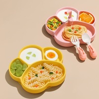 Assiette d'alimentation pour bébé en silicone personnalisée avec base à forte succion, vaisselle divisée pour tout-petits, assiette en forme de chat, fabricant OEM ODM