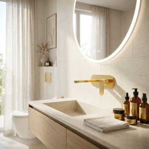 Grifo de Lavabo de Pared de Latón, Monomando Moderno, Instalación Oculta, Cromado/Negro Mate/Níquel Cepillado/Dorado Cepillado - Product Image 1