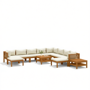 Ensemble de salon de jardin en bois d'acacia massif crème, 10 places, mobilier d'extérieur au design contemporain, résistant aux intempéries - Product Image 1