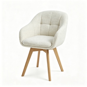 Chaise de salle à manger pivotante moderne en tissu avec accoudoirs fixes, pieds en bois coniques, dossier solide confortable, chaise de salon, fauteuil - Product Image 6