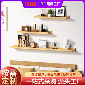 Solid Wood Wall <b>Shelf</b> Natural Brown Rectangle Multi-functional Single Layer Wall Mounted Durable Decorative <b>Rack</b> - Product Image 5