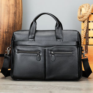 Maletín de cuero genuino de 14 pulgadas de moda sostenible para hombres Forro de algodón suave Maletín portátil de compatibilidad con computadora portátil de 14 pulgadas - Product Image 1