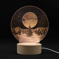 Idée cadeau LED Base en bois Lampe d'ambiance Gravure laser Acrylique Veilleuse USB Lampe de bureau pour décor de chambre à coucher