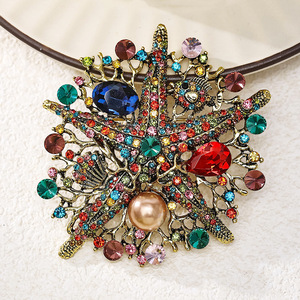 Broche Vintage de Industria Pesada para Mujer, Tema Oceánico, Broches de Corsage con Estrella de Mar, Cristal Colorido, Perla, Broches de Moda para Fiesta (BR436) - Product Image 1