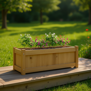 Pine Wood Garden <b>Planter</b> 35.4x12.2x12.2 In <b>Rectangular</b> Impregnated Rustic Style For <b>Outdoor</b> Flower Pots - Product Image 2