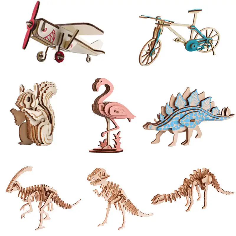 Cheap Wooden 3D Puzzle Educational toys unique shaped simple Jigsaw Puzzles Animal Dinosaur Shape for kids DIY Games