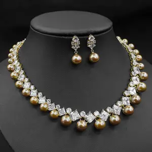 Daihe Set-3516 Freshwater Pearl Zircon Customized Luxury Banquet Exquisite Fashion Luxury Jewelry Earrings Necklace Set Women