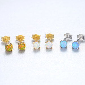 Classic 18K Gold Plated S925 Sterling Silver Opal <b>Stud</b> <b>Earrings</b> Claw Setting Ball Shape Unisex Everyday Wear Jewelry - Product Image 4