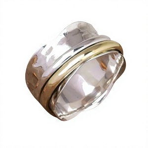 Geometric 925 Sterling Silver <b>Spinner</b> <b>Ring</b> With 18K Gold Plated Band Minimalist Unisex Everyday Wear Fine Jewelry - Product Image 1