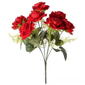 Wholesale Handmade Velvet 7-Headed <strong>Flower</strong> Bouquet Red <strong>Rose</strong> for Wedding &amp; Home Decor for Mother's Day - Product Image 5