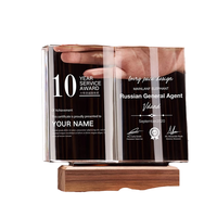 Plaque de certificat ouverte en cristal écologique personnalisée, trophée gravé, base en bois pour les cadeaux de salon professionnel, cadeaux de bienvenue