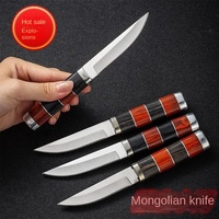 Couteau de cuisine et d'extérieur en acier inoxydable série 3Cr, fait main en Mongolie, avec manche en bois ambidextre, pour sashimi, viande, mouton et fruits