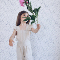 Combinaison décontractée fonctionnelle personnalisée pour enfants, été, petites filles, sans manches, en coton et lin, couleur unie, vêtements pour enfants