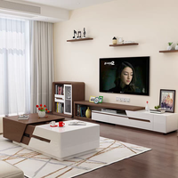 2025 Table basse moderne en noyer meuble TV Table basse rectangulaire extensible meuble TV de luxe avec espace de rangement caché