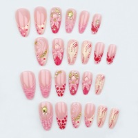 Lot de 24 faux ongles de luxe en amande, motif 3D fleur de glace et perle, en plastique ABS, pour salon de manucure, faux ongles à presser pour doigts, longs, style Instagram
