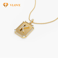 Collier en or massif 14 carats avec diamant de laboratoire, pendentif personnalisé lettre K VLOVE, plaque nominative, bijoux fins personnalisés pour femmes