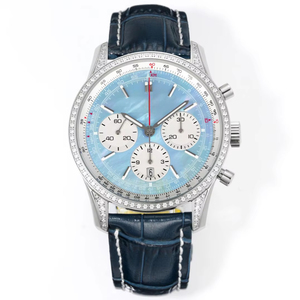 Montre mécanique automatique de luxe avec bracelet en cuir, cristal saphir, incrustation de pierres précieuses, boîtier en acier inoxydable de haute qualité et luminescent - Product Image 1