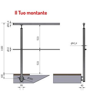 Montant P110106-1XA4 42.4 Ø finition satinée AISI 316 traverse en acier inoxydable pour balustrades externes mains courantes 1 Mt de hauteur - Product Image 1