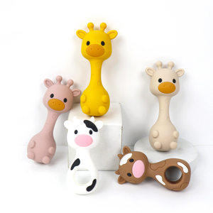 Custom Baby Teething Toys Giraffe <b>Cow</b> Animal Rattle Silicone Teether Soft Safe Chew Montessori Sensory Play for Toddler - Product Image 2