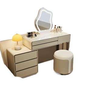 Tocador de madera maciza con espejo de pie, diseño telescópico, 6 gabinetes laterales, mueble de dormitorio de suelo - Product Image 5