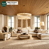 Ensemble de meubles de salon de luxe, canapé modulaire confortable en forme de L, structure en bois artisanal pour villa et maison