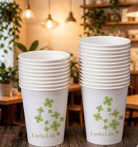แก้วกระดาษแบบใช้ซ้ำได้ขนาด 7 ออนซ์ อุปกรณ์ร้านกาแฟแบบกำหนดเอง ภาชนะใส่อาหารสีเขียวสำหรับซื้อกลับบ้าน  ภาชนะใส่ไอศกรีมคริสต์มาส ขวดน้ำกระดาษ - Product Image 1