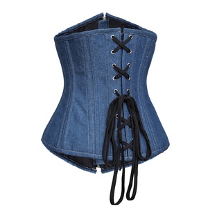 De moda cremallera Jean <span class=keywords><strong>sin</strong></span> tirantes y corsés Bustiers para llevar a cabo Plus tamaño azul Denim Corset Top para <span class=keywords><strong>mujeres</strong></span> - Product Image 3
