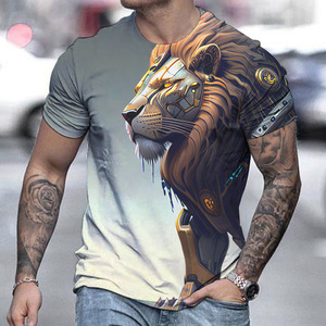<span class=keywords><strong>T</strong></span>-<span class=keywords><strong>shirt</strong></span> décontracté à manches courtes pour homme, séchage rapide, pour l'é<span class=keywords><strong>t</strong></span>é, <span class=keywords><strong>sport</strong></span> <span class=keywords><strong>de</strong></span> plein air, coupe ample, imprimé lion 3D, style urbain - Product Image 3