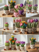 Poupées au crochet faites à la main, personnalisées, mignonnes, animaux, tulipes, cactus, pour le soutien émotionnel, ornement de pot de fleurs artificielles pour le bureau, la maison, cadeaux