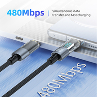 Câble USB type C personnalisé 1M 5V 4.5A 66W TPE Affichage numérique Port en alliage d'aluminium Chargeur rapide Câble de données avec gaine en nylon