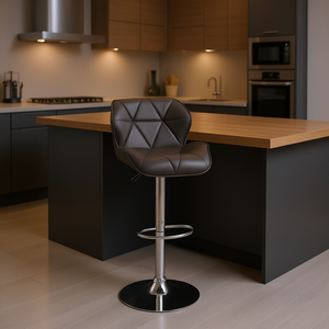 Taburetes de Bar modernos para isla de cocina, sillas de altura de mostrador de piel sintética marrón con elevador de gas ajustable, base cromada, Juego de 2 - Product Image 2