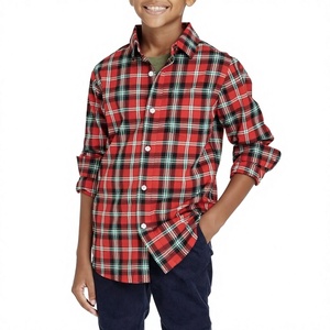Chemise en flanelle personnalisable en polyester/coton pour garçons, manches longues, boutons corne, tissée, décontractée, rayée, OEM ODM, chemise pour enfants, vente chaude - Product Image 3