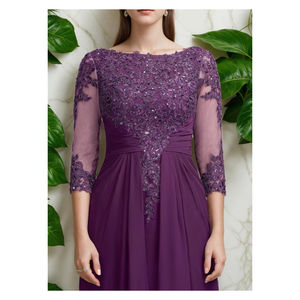 Abiti da Sera in Chiffon per la <span class=keywords><strong>Madre</strong></span> della Sposa e dello Sposo con Maniche a 3/4 e Applicazioni di Paillettes Abiti Formali per Matrimoni - Product Image 2