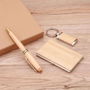 Personalized Exquisite Wooden <b>Gift</b> <b>Box</b> Set Premium Pen Keychain Silk Screen Printed Business Card Holder-for Business Custom - Product Image 2