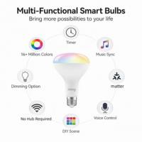 Bombillas LED Inteligentes E26 BR30 RGBCW 8W 750LM ETL CEC Tuya Matter, Regulables, para Control por Aplicación Alexa y Google, para el Hogar