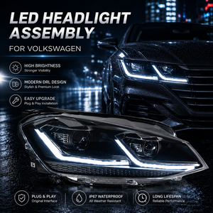 Gruppo Fari LED BK per <span class=keywords><strong>Volkswagen</strong></span> Golf7 MK7 2013-2017, Aggiornamento a <span class=keywords><strong>Golf</strong></span> <span class=keywords><strong>7.5</strong></span> con DRL, Indicatore di Direzione Sequenziale, Proiettore Quadruplo - Product Image 1