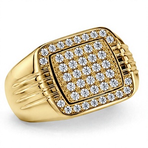 <b>Gold</b> Plated Zircon <b>Ring</b> <b>Men</b> Oval Signet Band Micro Inlaid CZ Jewelry for Wedding Engagement Party Gift - Product Image 2