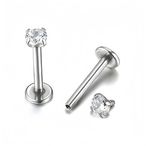 Piercings de langue en acier inoxydable avec zircon, serti à griffes, forme boule, bijoux de corps pour lèvre et langue, cadeau - Product Image 1