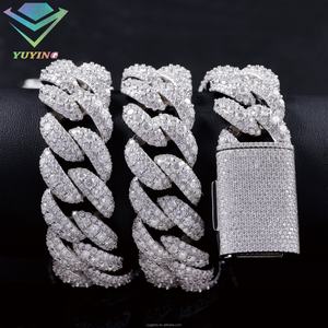 Chaîne épaisse plaquée or blanc 20MM 22MM, chaîne en moissanite sertie, chaîne cubaine en diamant VVS S925, collier de bijoux - Product Image 3